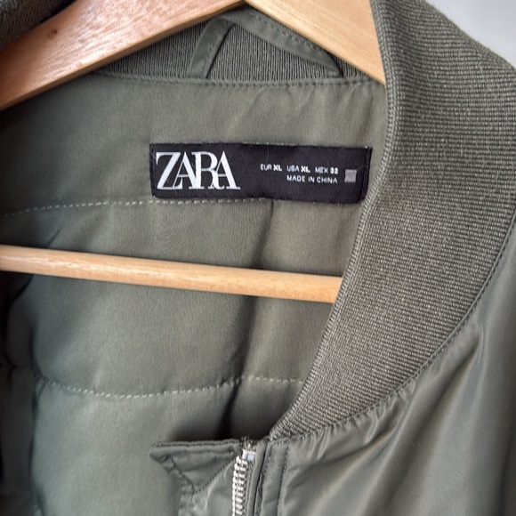 Zara Khaki Green Bomber Jacket Size XL - Picture 6 of 10